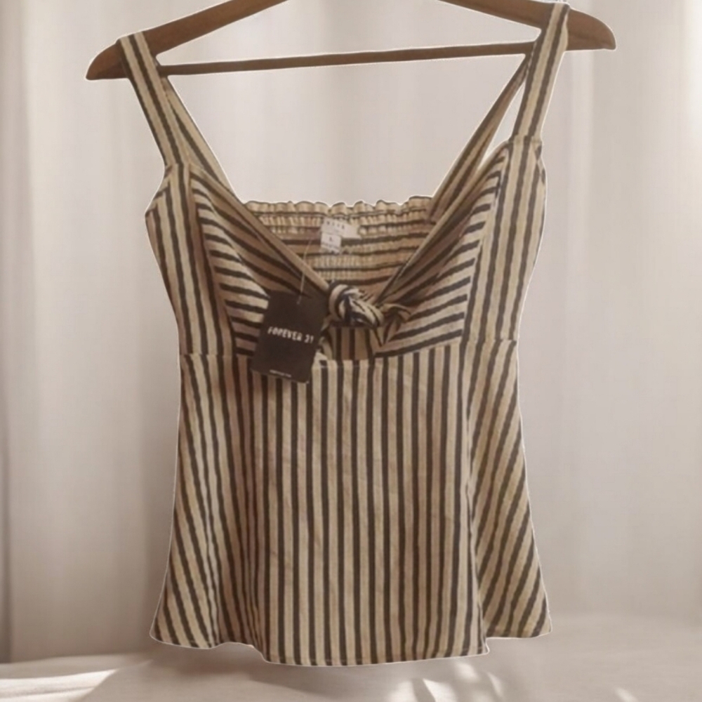 Forever 21 Y2k Black and White Striped Tank Top Strappy Low Back Elastic - Picture 3 of 9